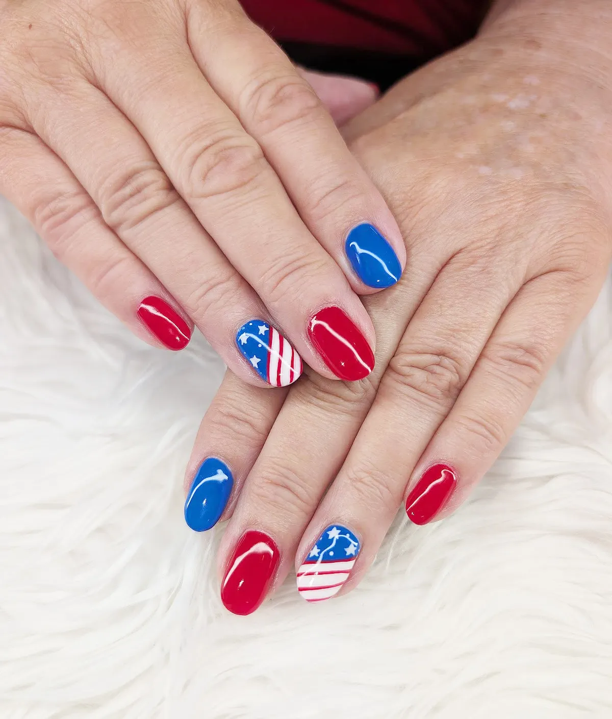 Glossy red and blue with star-and-stripe accent