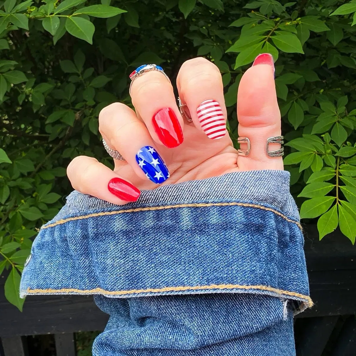 Classic red with blue stars and striped accent