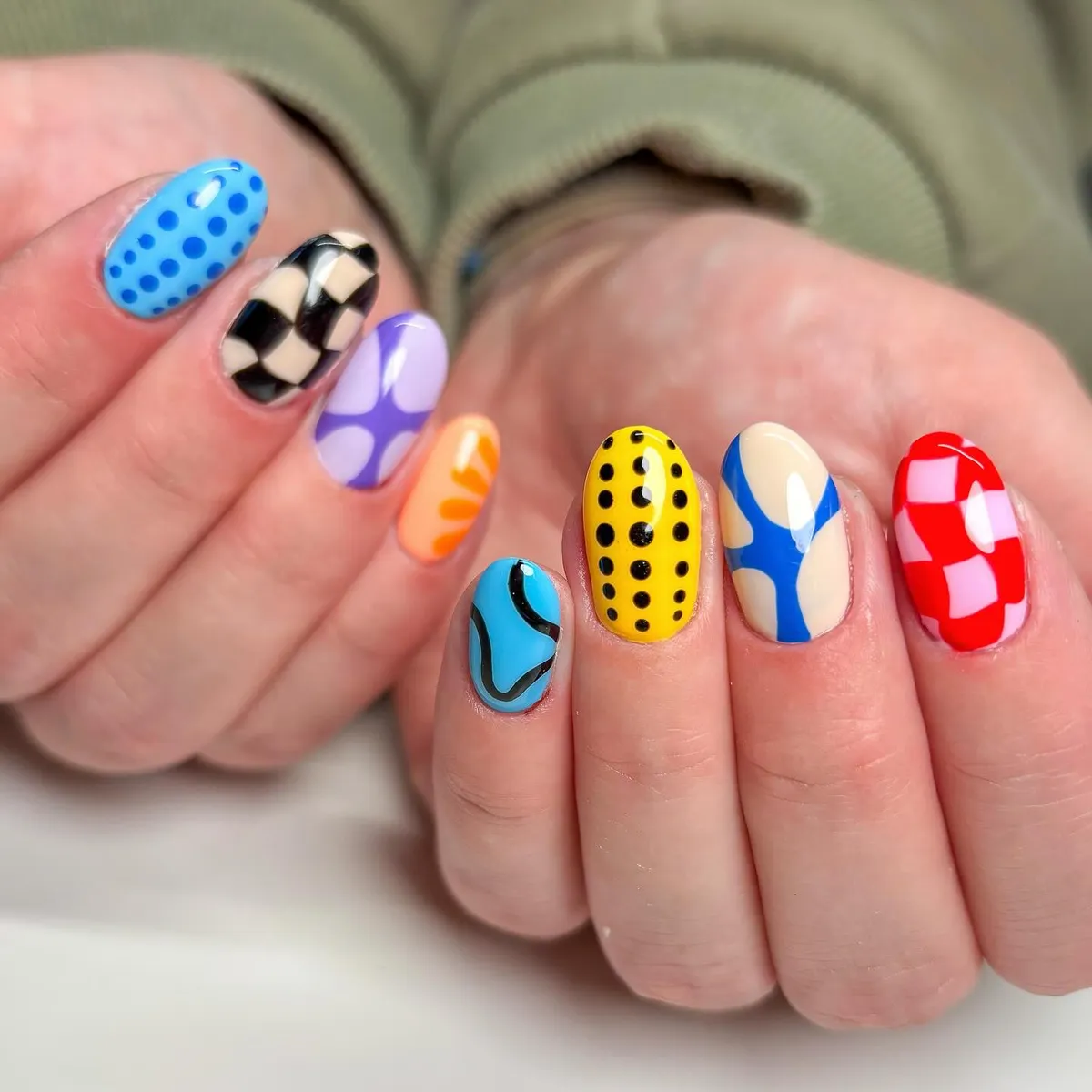 Multicolor mix with a red checkered accent