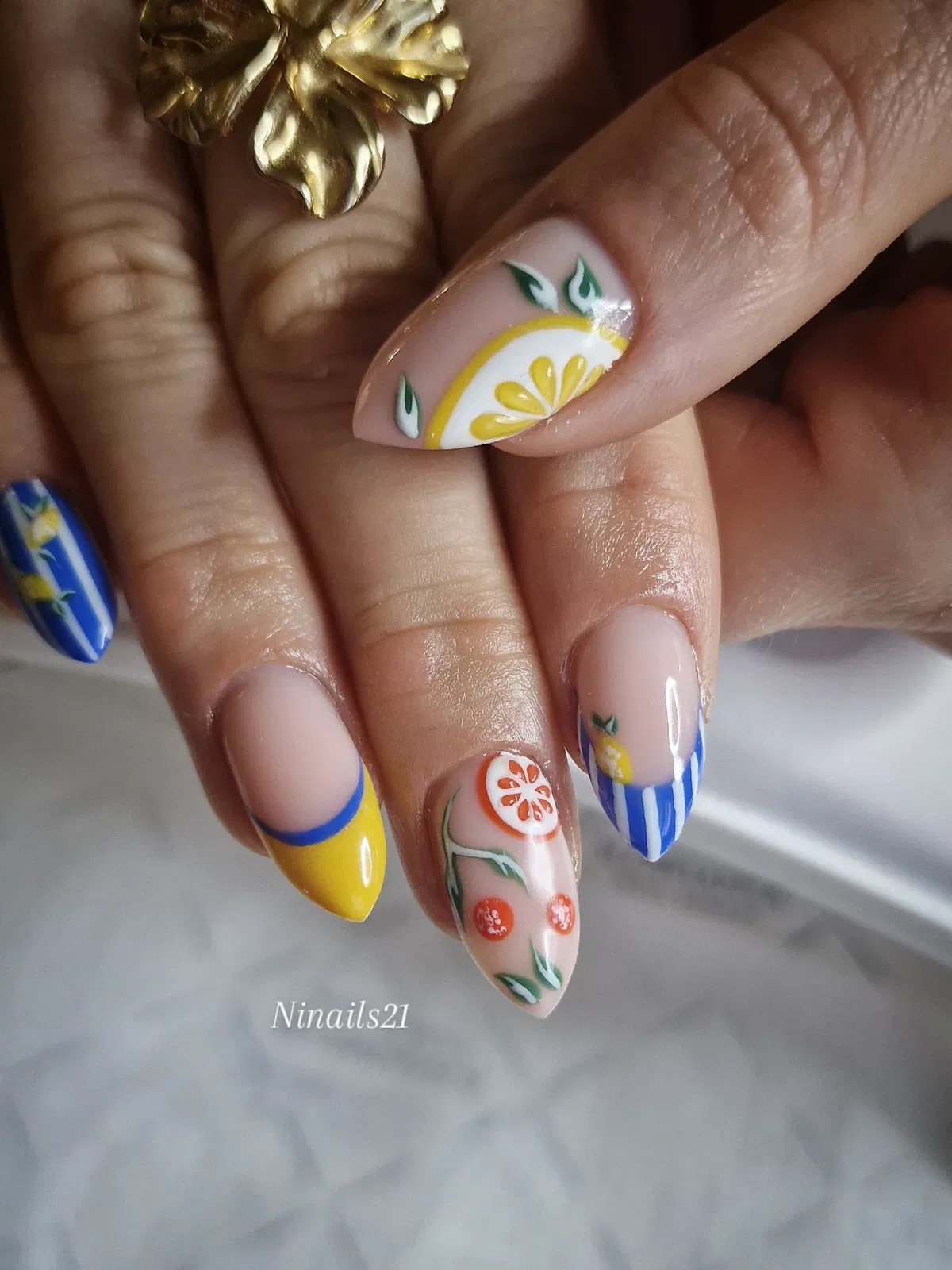 Nude base with colorful fruit-tipped accents