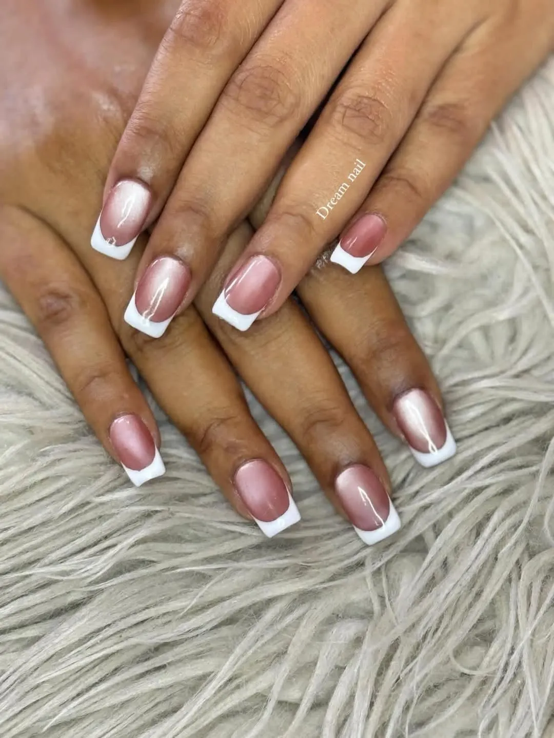 Simple glossy pink-and-white French tips