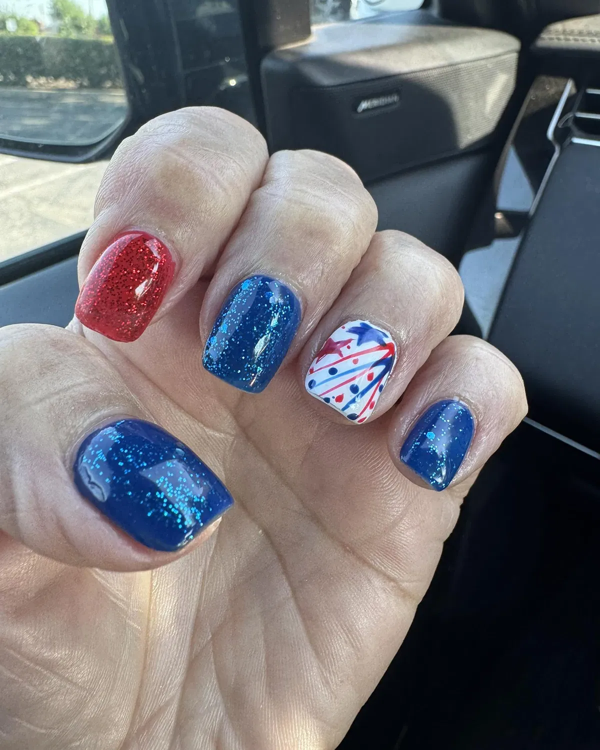 Glitter red and blue with striped star accent