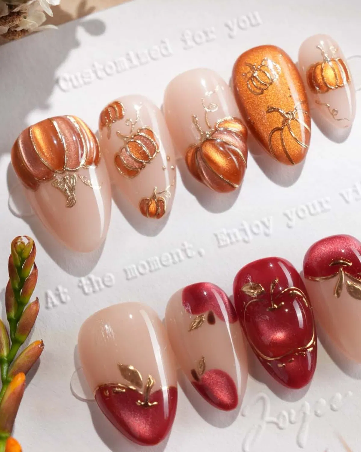 Pumpkin-themed orange metallic and red-gold accent sets