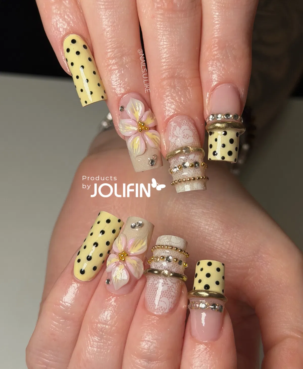 Polka-Dot Baby Yellow with 3D Flower & Gold Details