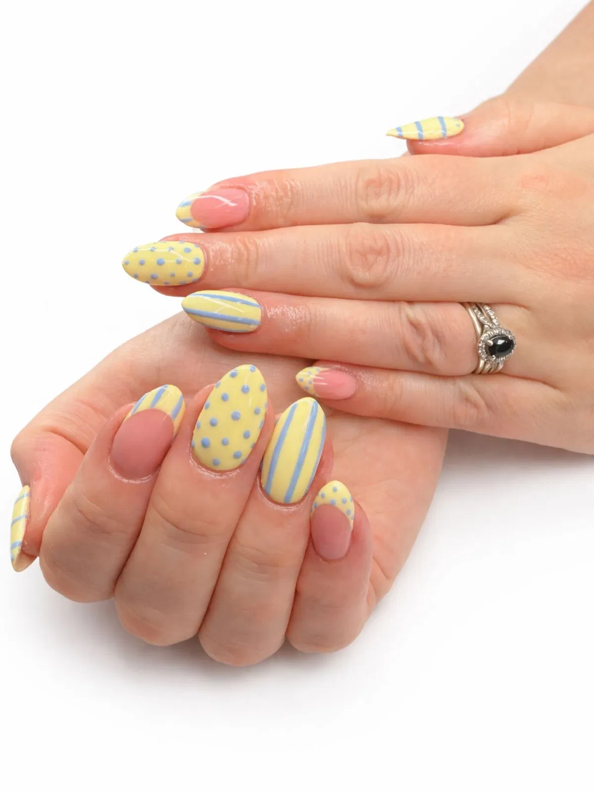 Baby Yellow with Light Blue Stripes and Polka Dots
