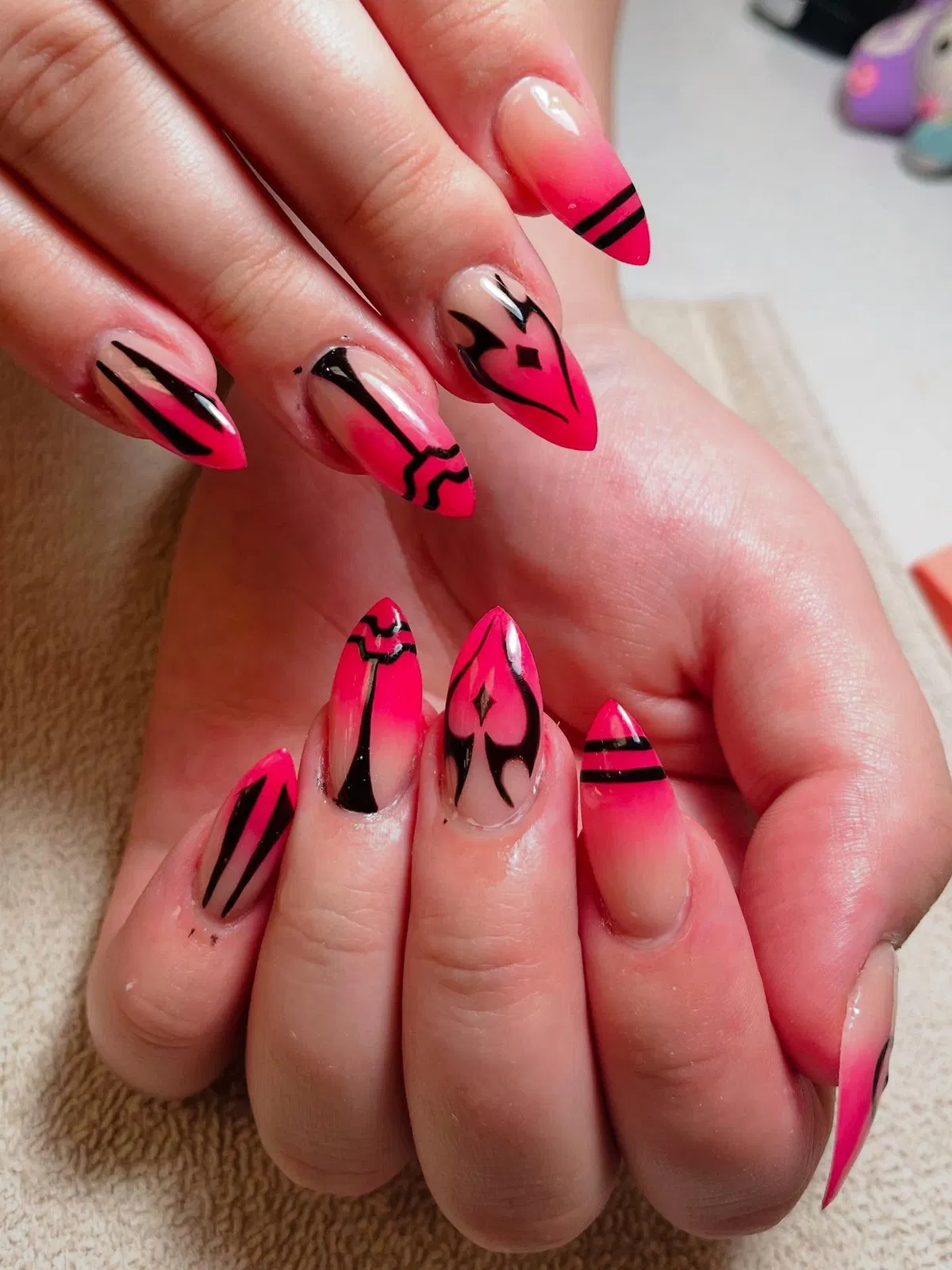 Nude Base with Pink-and-Black French Tips
