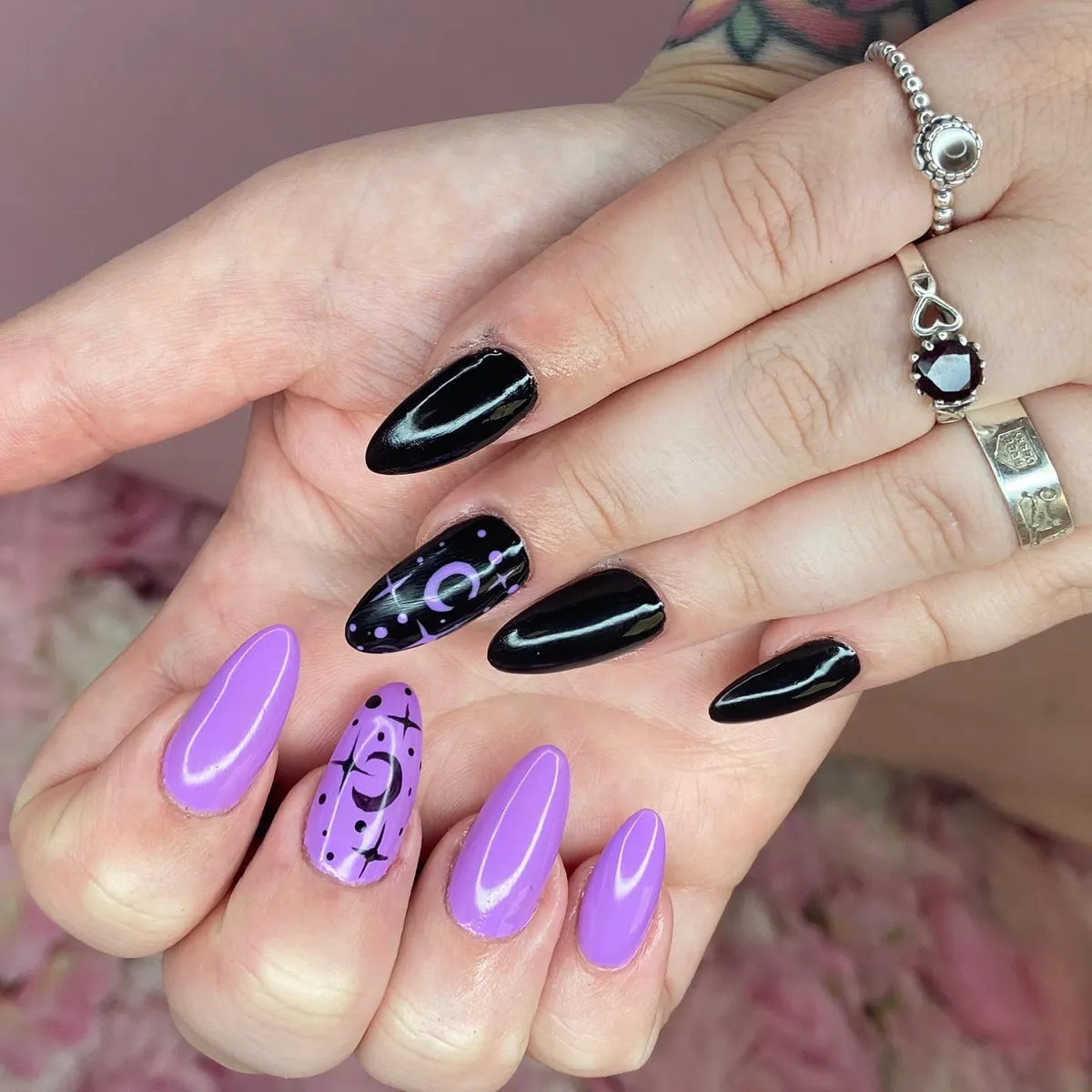 Lavender and black mix with crescent moon accents