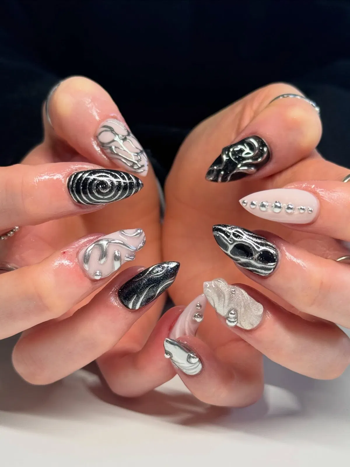 Raised Silver Swirls and Studded Pink Accent