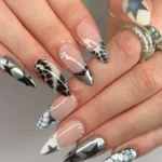 🌙 18 Chic Black and Silver Nails That Shine Day and Night Fashion image by @polished_by_paisley