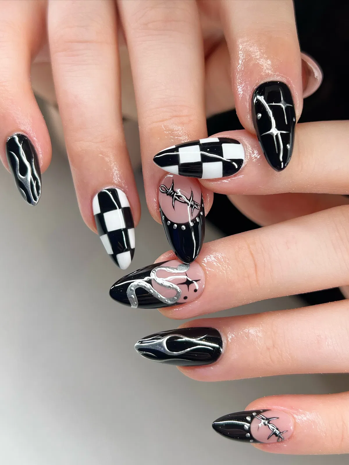 Checkerboard, Silver Linework, and Studded Details
