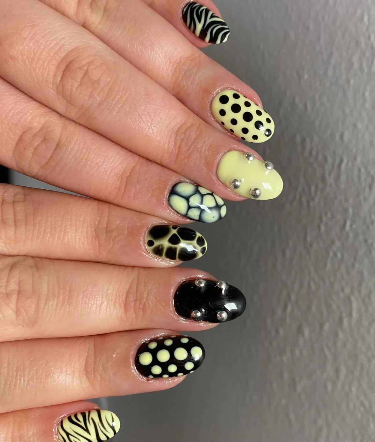 Pale Yellow and Black Pattern Mix with Studs