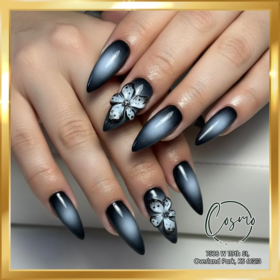 White and black ombre stiletto with smoky swirls