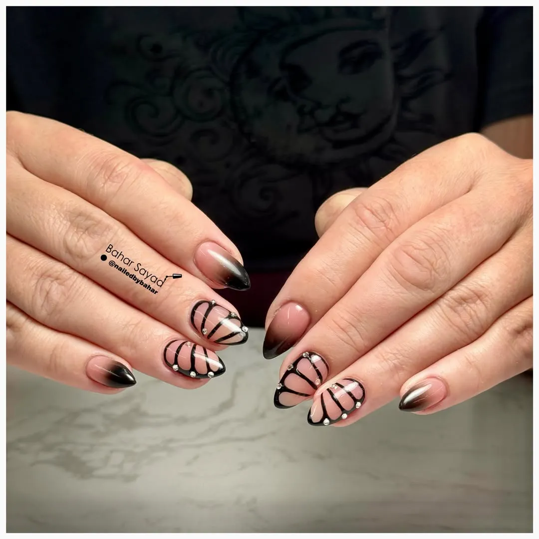 Black-gray ombre with 3D floral accents