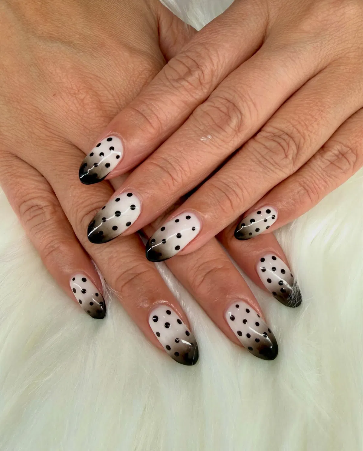 White-to-black ombre with polka dots