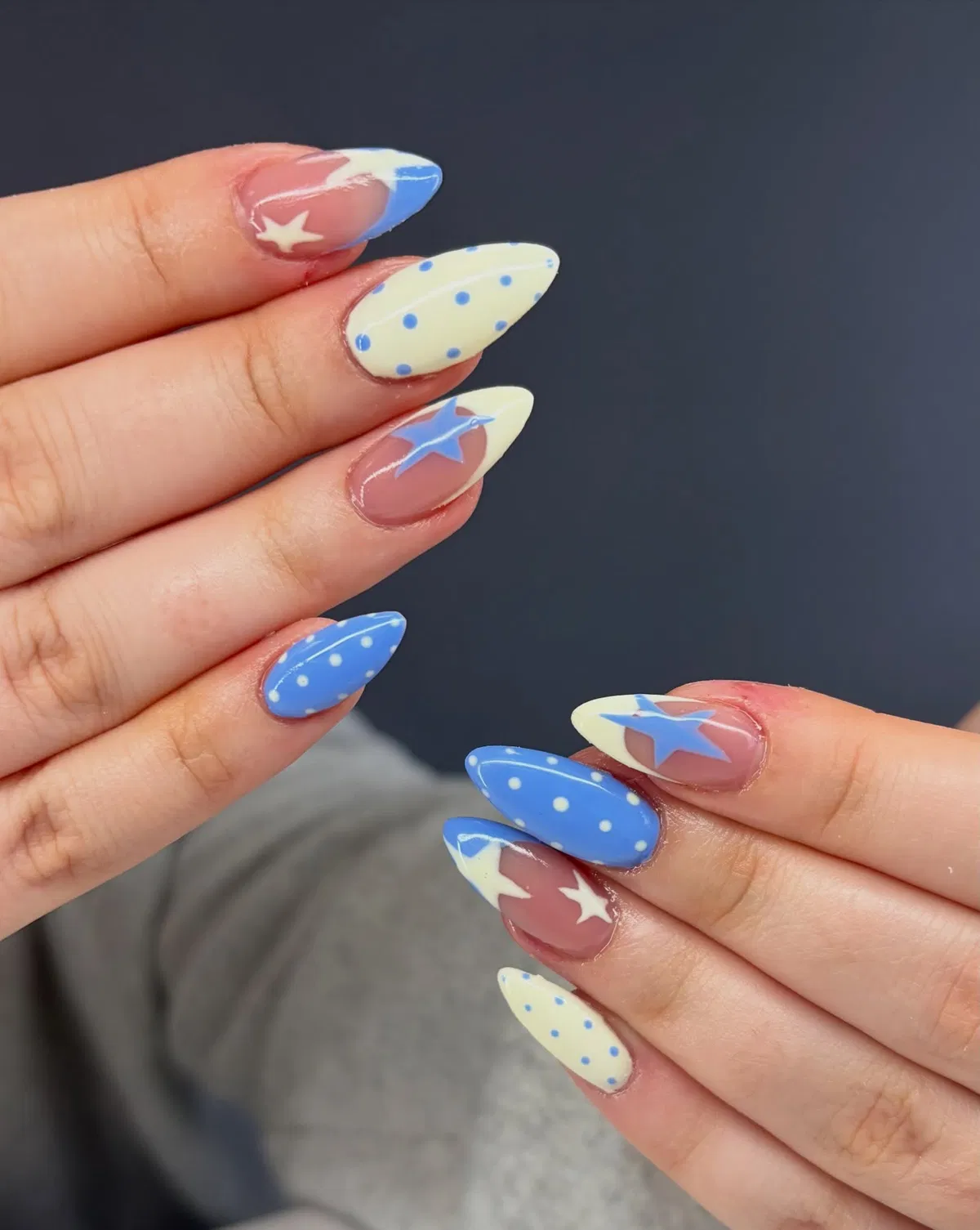 Star accents with polka-dot blue and pale yellow