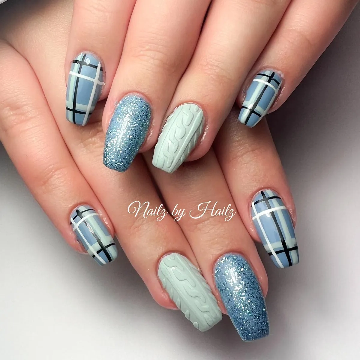 Long Coffin Plaid with Glitter and Raised Knit Accents