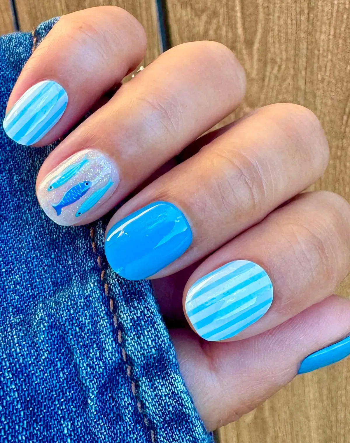 Blue Stripes with Fish Accent and Bright Blue Solid