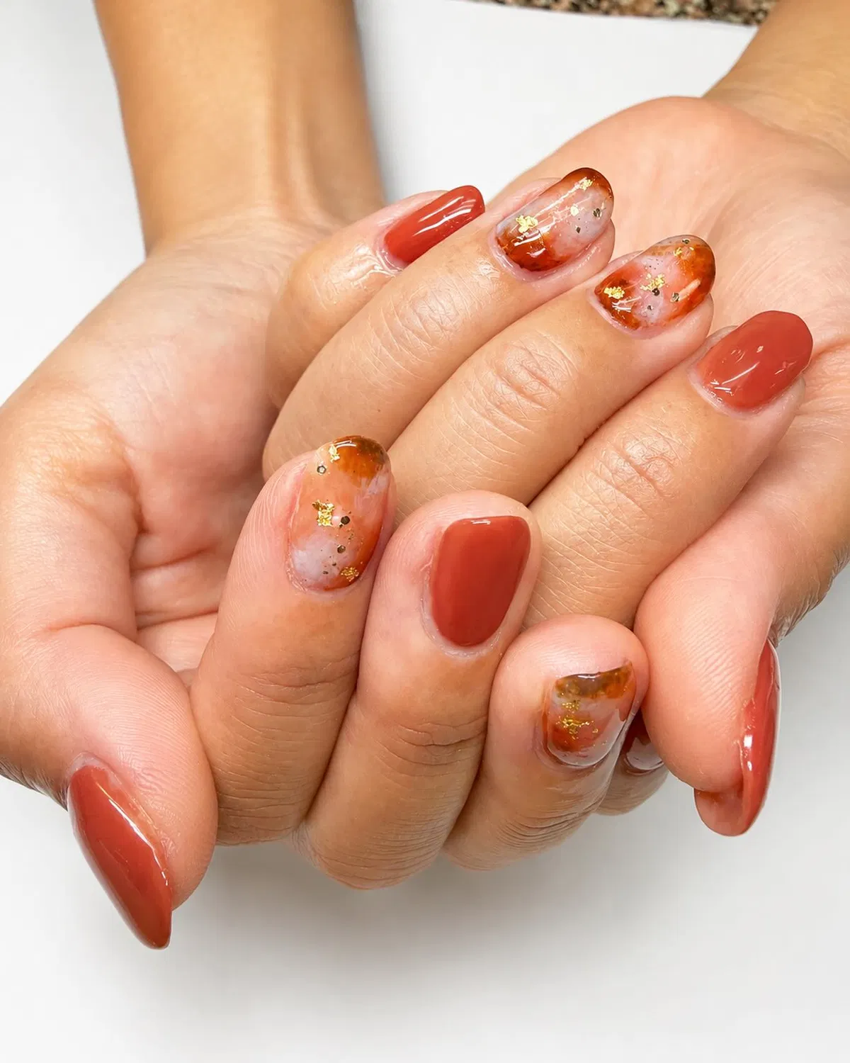 Rust solids with gold-flecked translucent accents