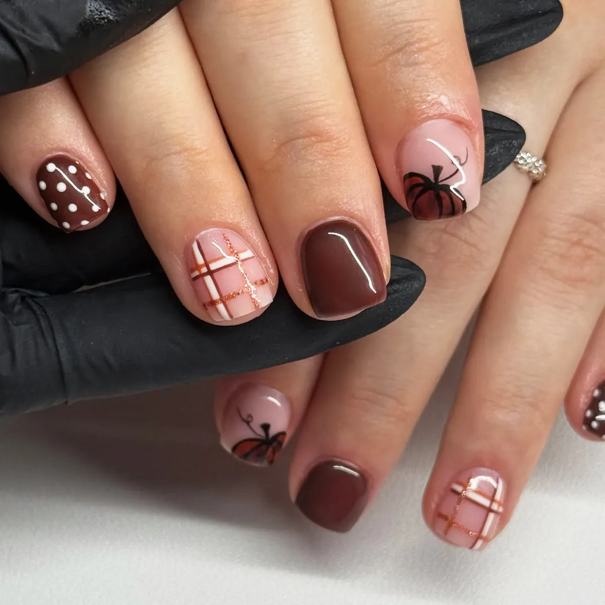 Chocolate brown mix with plaid and pumpkin art