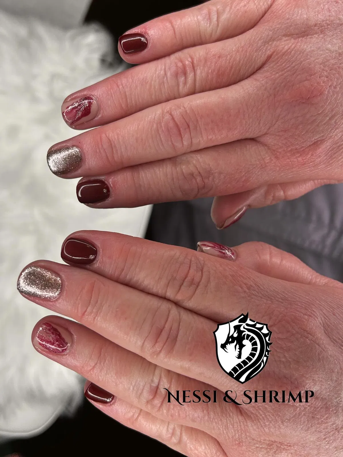 Burgundy and metallic mix with glitter accent