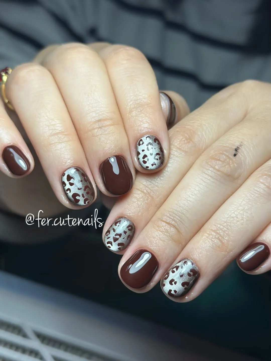 Dark chocolate gloss with silver leopard accents