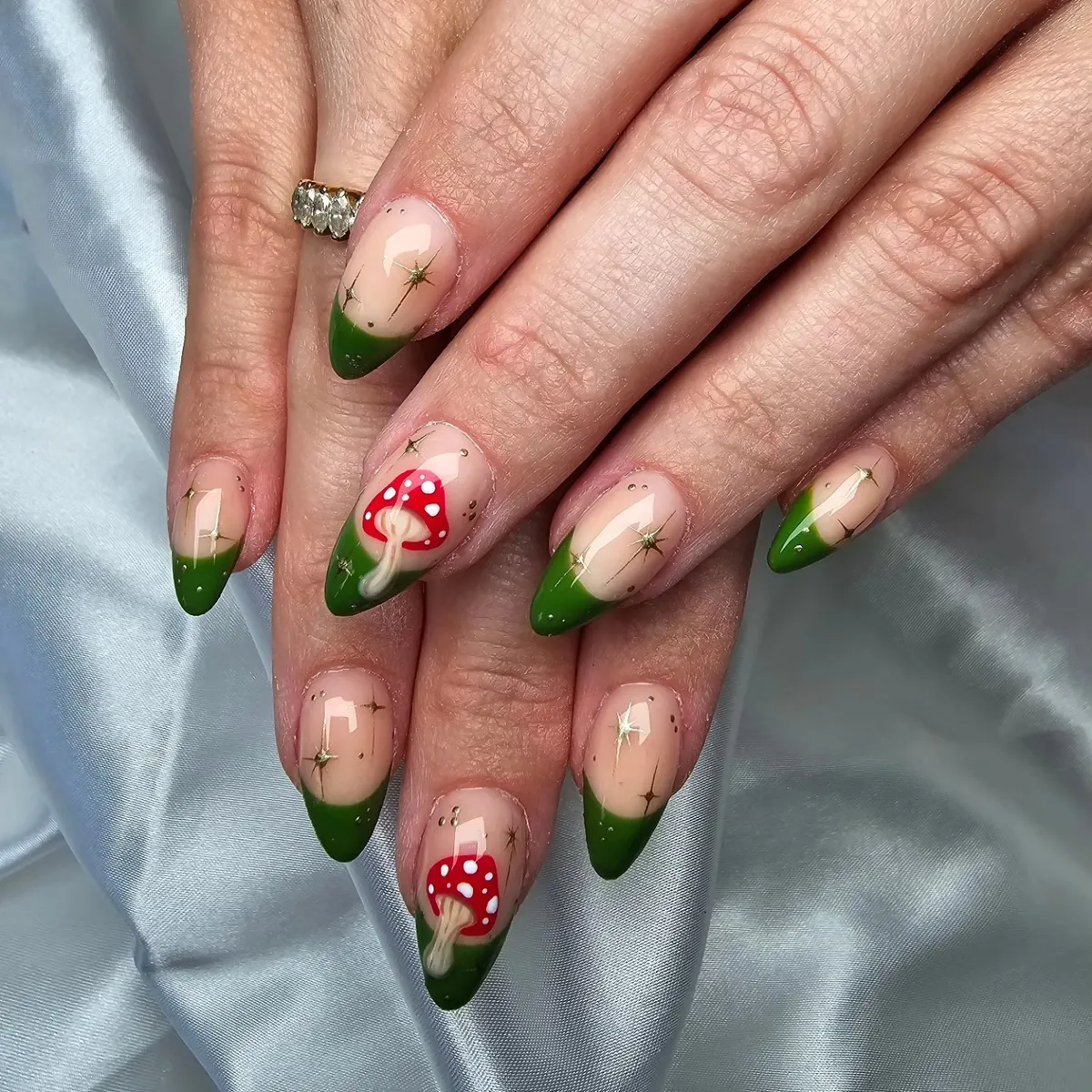 Green French Tips with Mushroom Accents