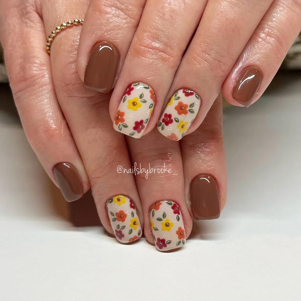 Brown solids with small floral accents