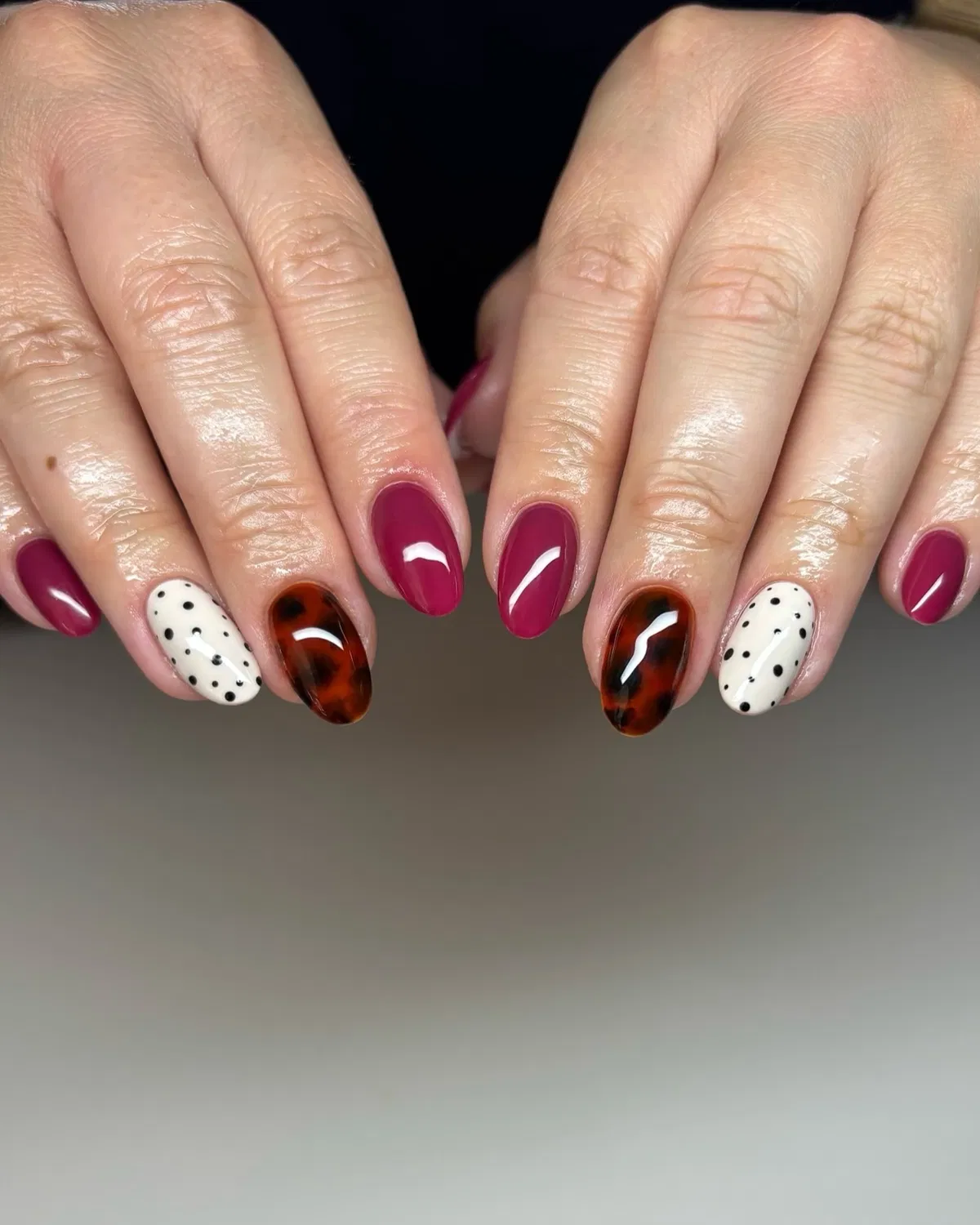 Magenta with polka dots and tortoiseshell accents