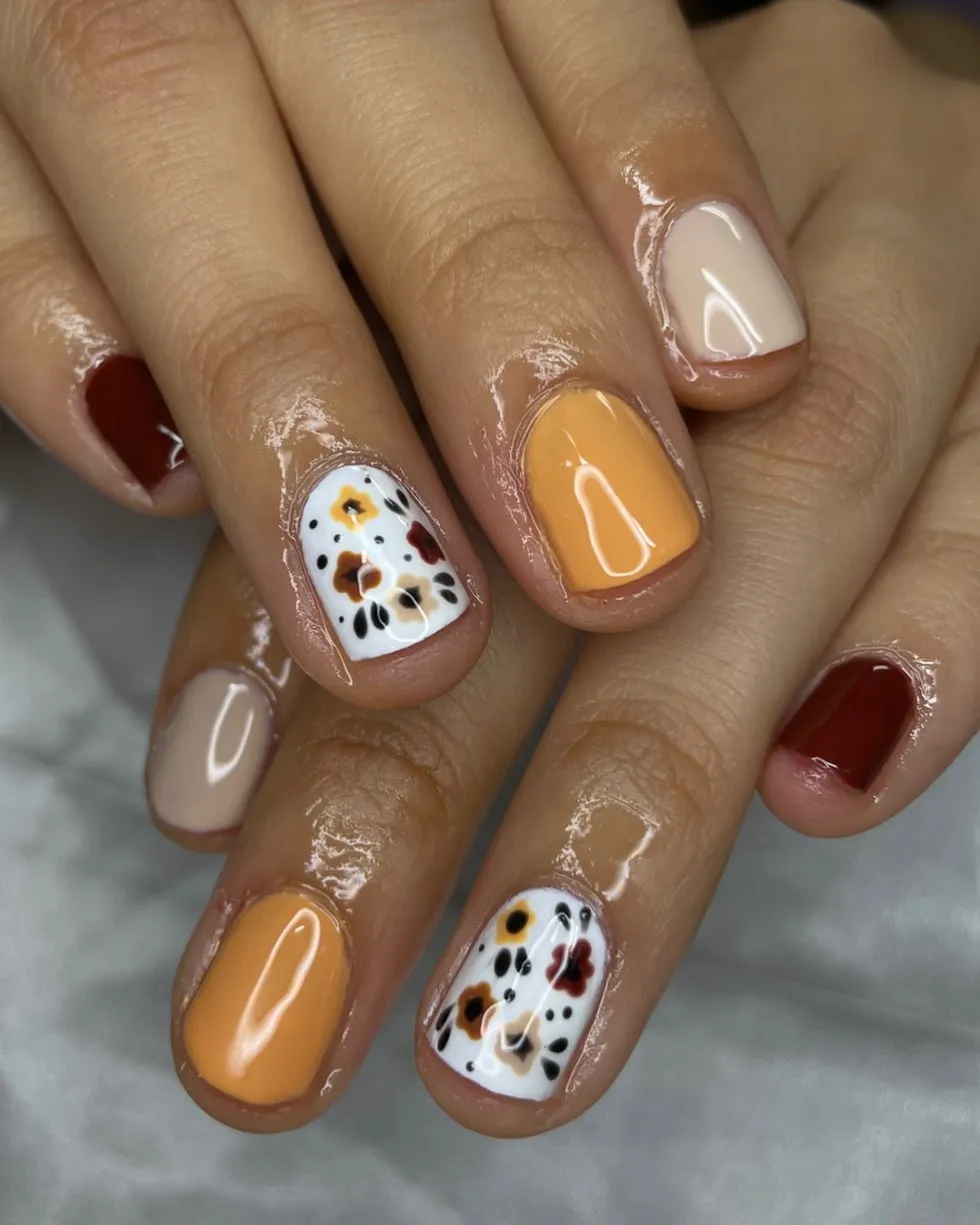 Orange and nude set with white floral-dot accents