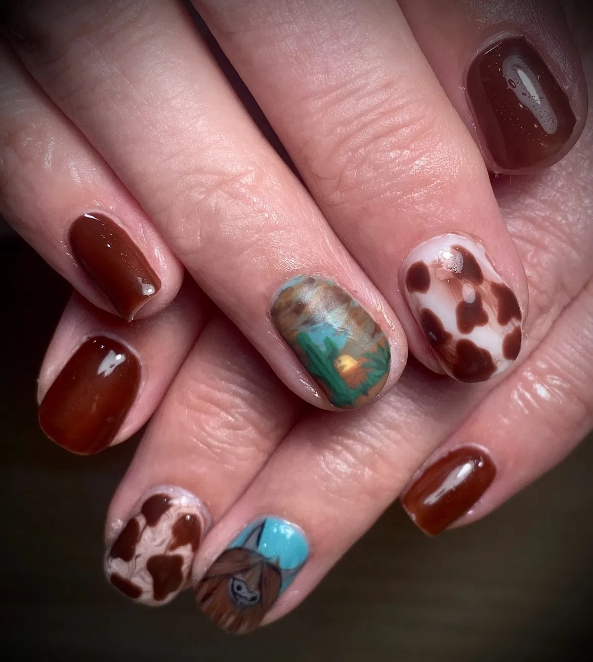 Brown set with green marbling, spotted accent, and pumpkin illustration