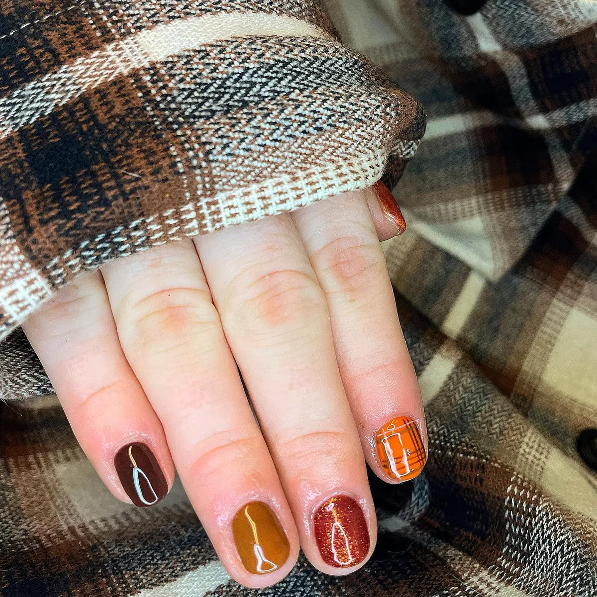 Brown, Mustard, Glitter Rust, and Orange Grid Accent