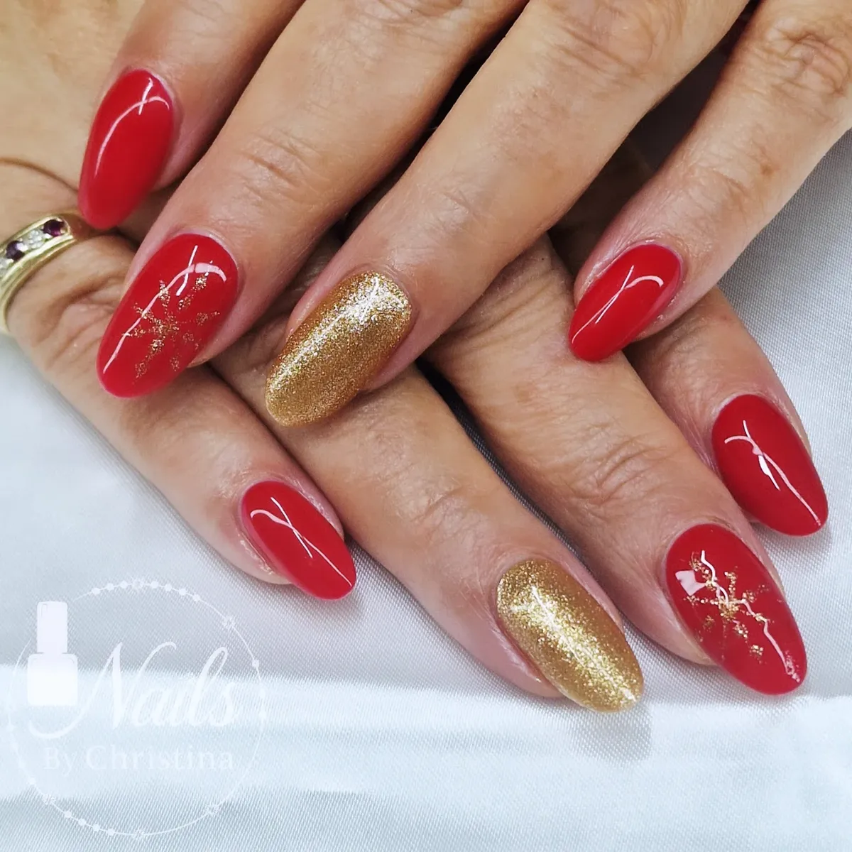 Classic red with full gold accents and gold fleck details