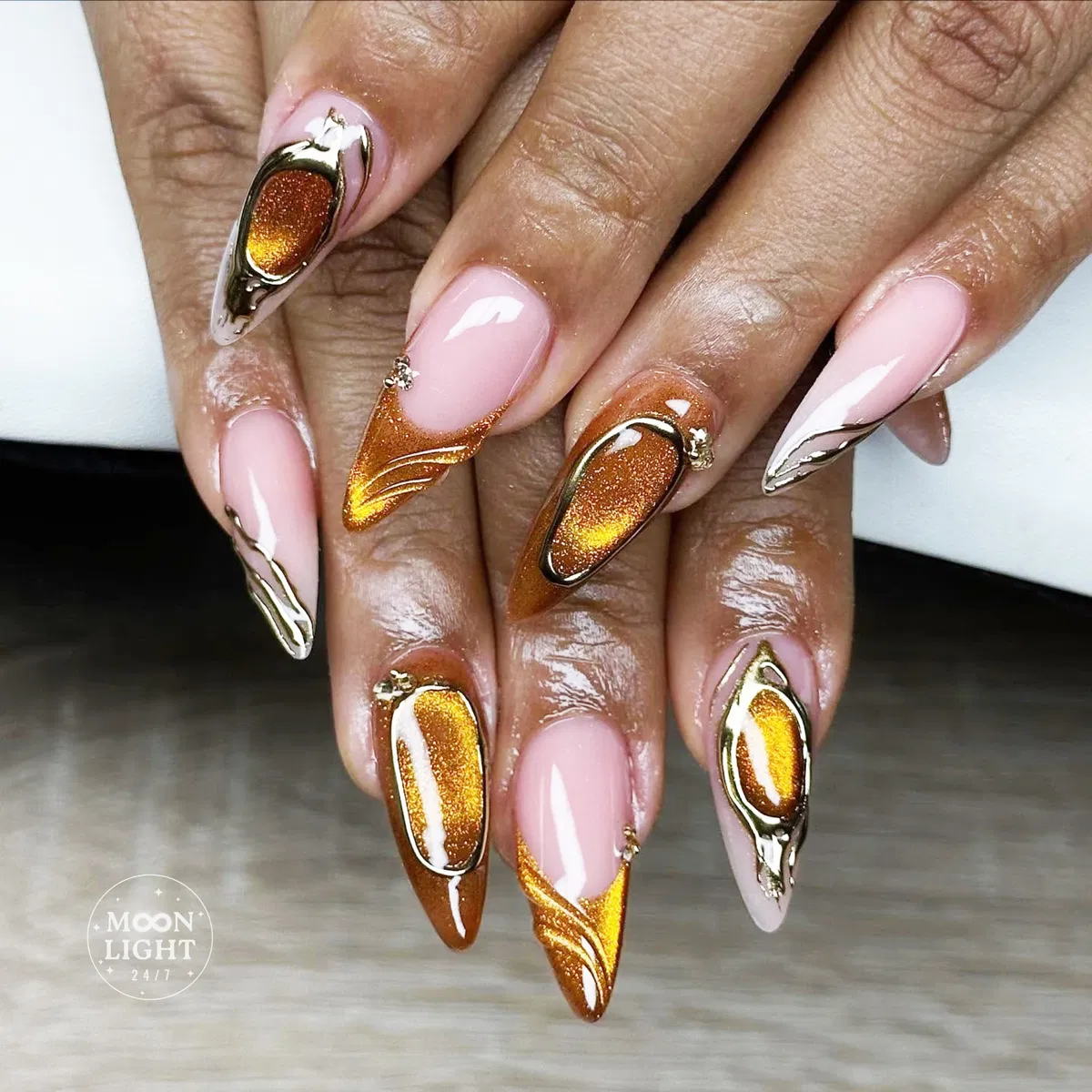 Stiletto Mix with Gold/Orange Metallic Panels and Raised Gold Frames