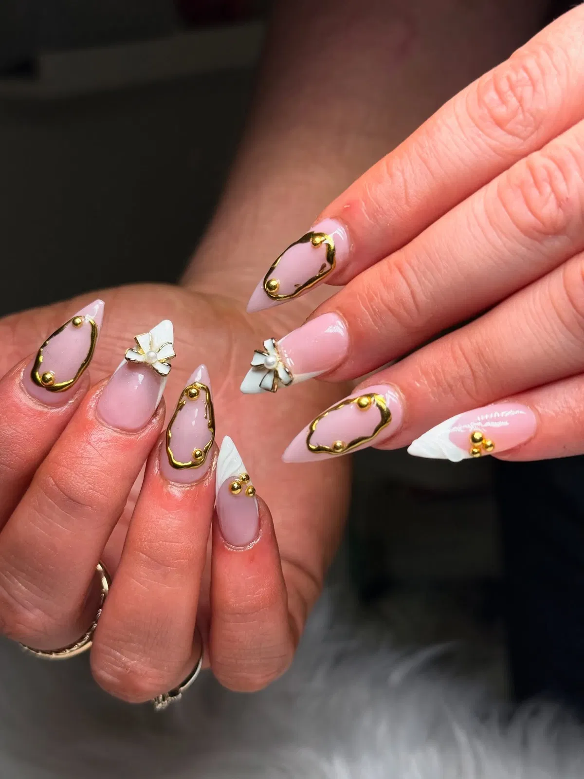 Gold Outline Frames with Studs and White Flower Accents