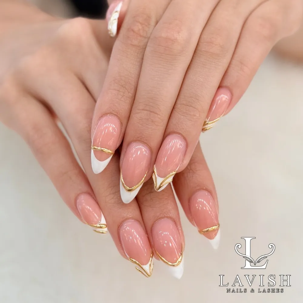 Pink almond French with thin gold edging