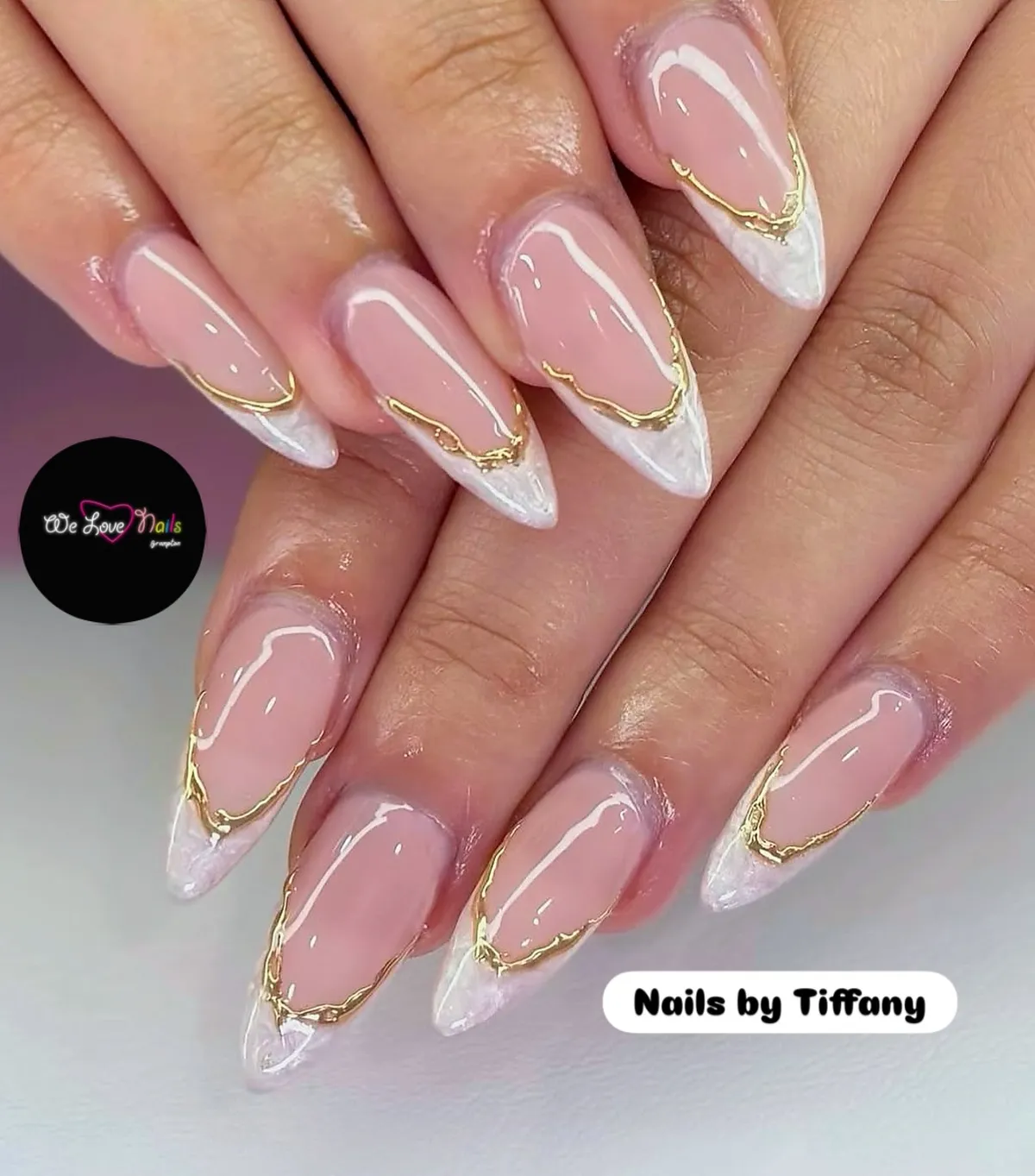 Stiletto White French with Wavy Gold Outline