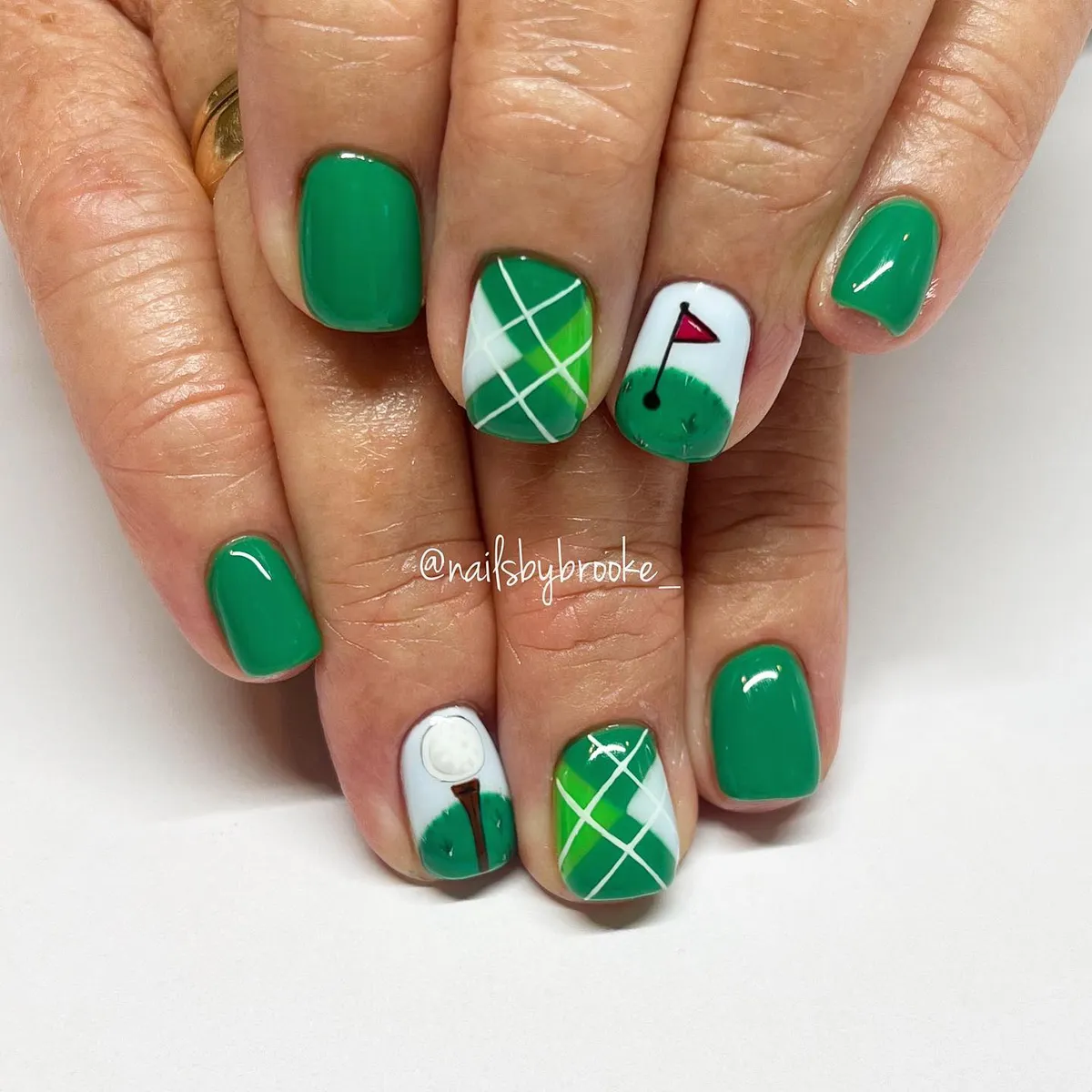Glossy green solids with white-line green plaid accents