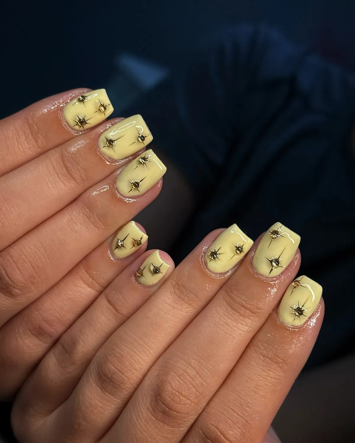 Muted Light Yellow Short Squares with Starburst Embellishments