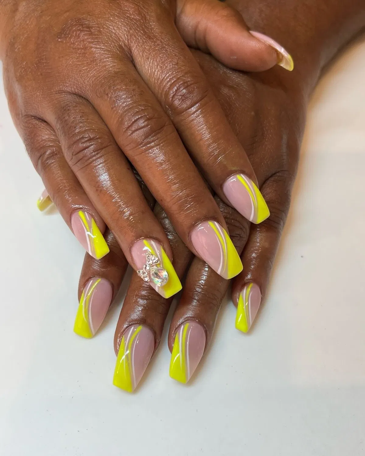 Diagonal Neon Yellow Side Blocks With Cuticle Sparkle