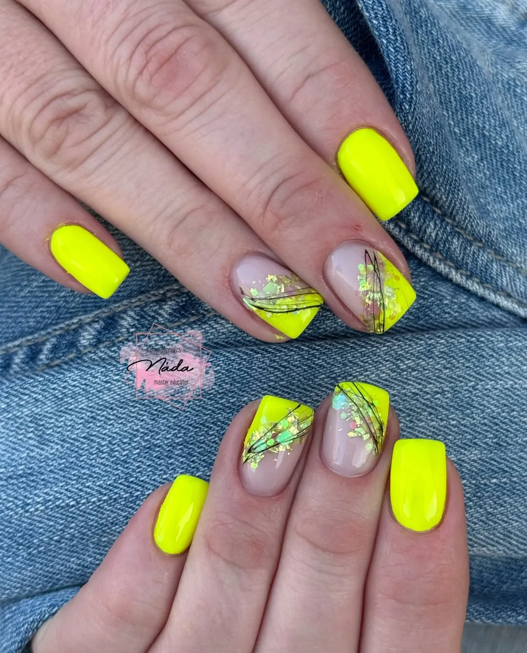 Square Neon Yellow With Iridescent Diagonal Accents