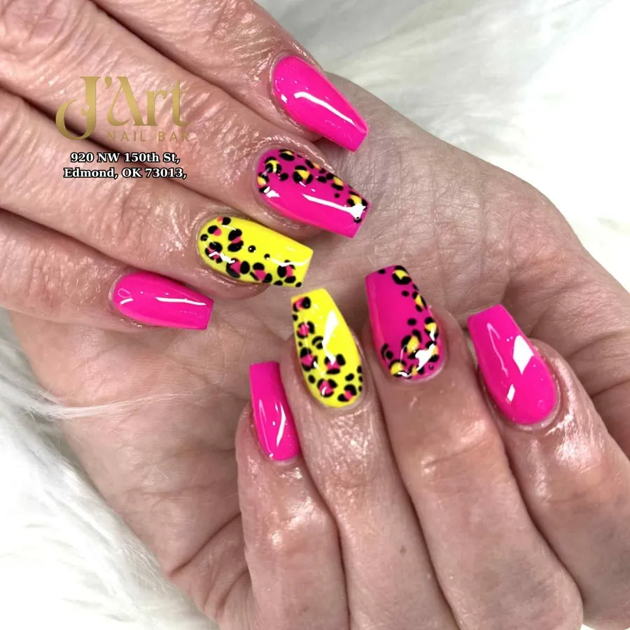 Hot pink solids with yellow leopard accents