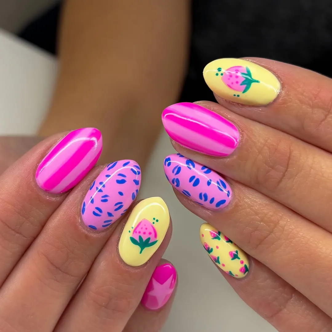 Striped Hot Pink with Fruit-Style and Blue-Spot Accents