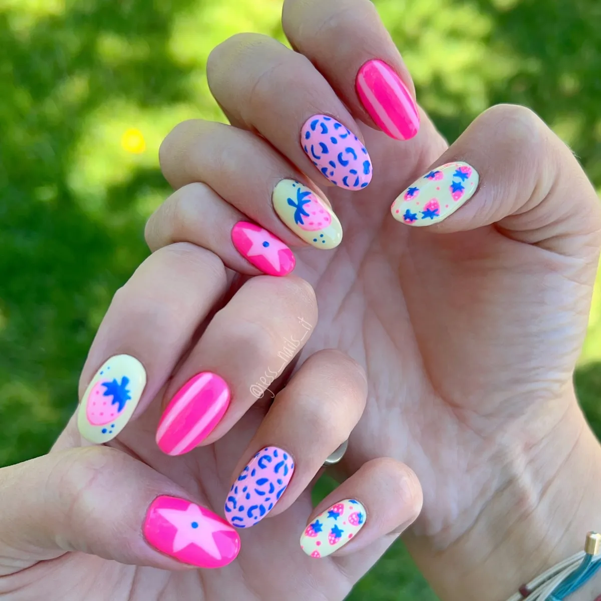 Hot pink solids with star, spots, and fruit-style accents