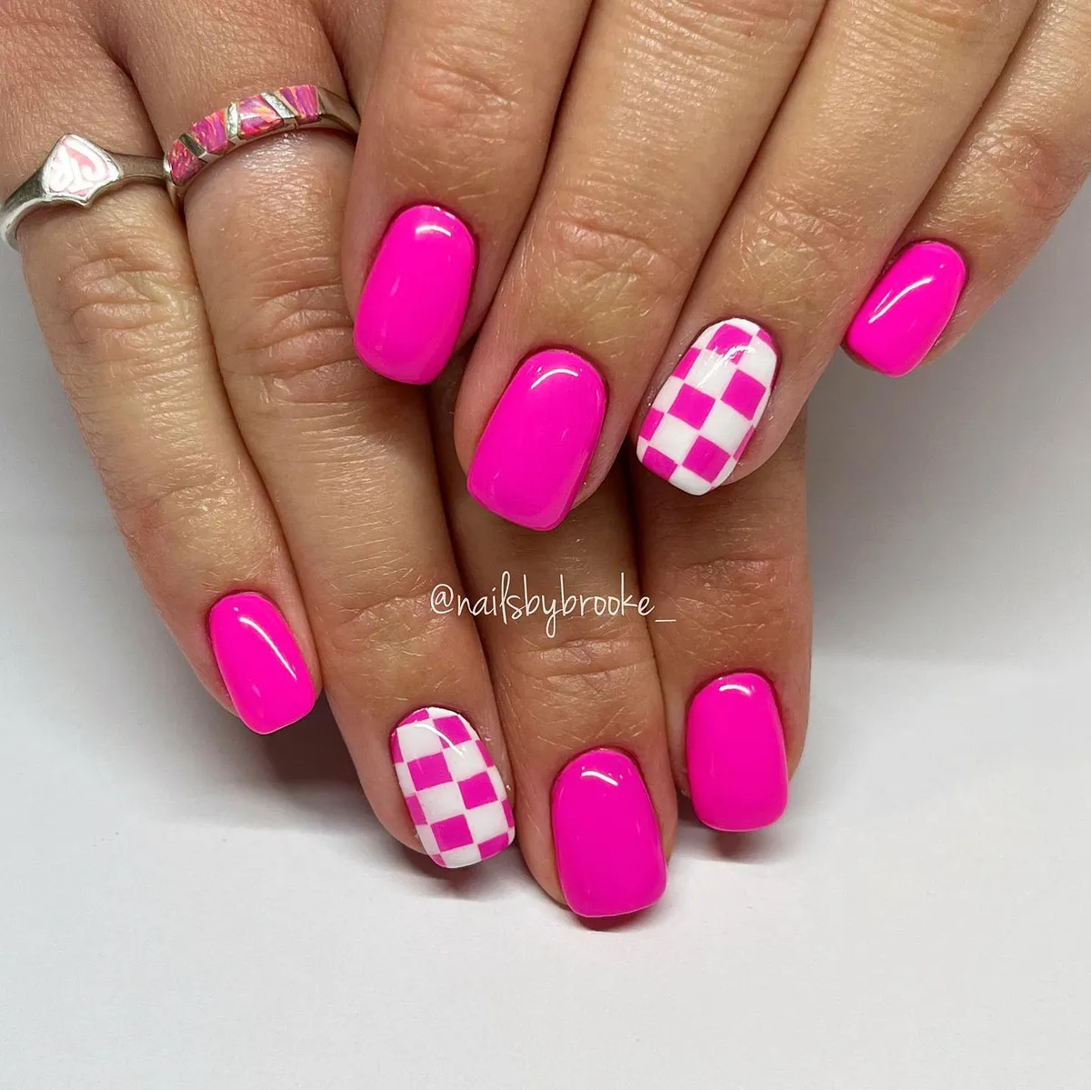 Hot pink solids with checkerboard accents