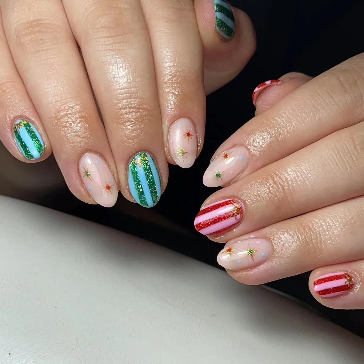 Glitter stripes with starburst accents (not plaid)