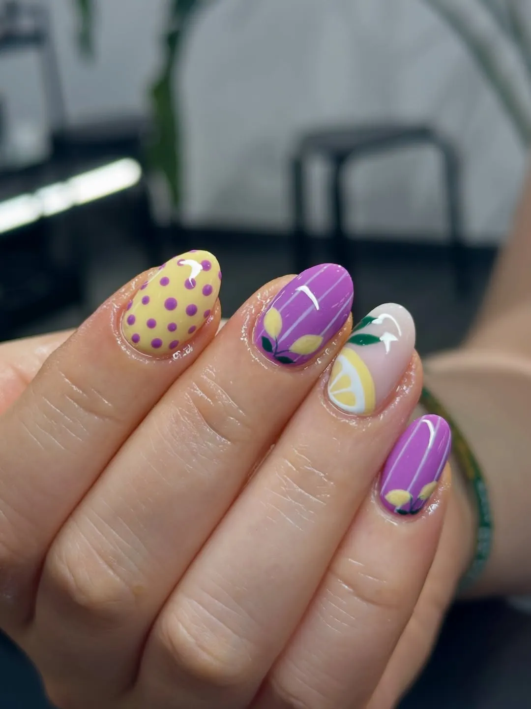 Polka dots, stripes, and citrus-style accents