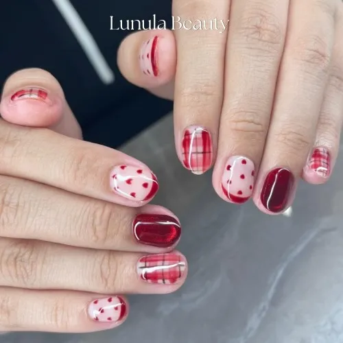 Deep Red, Plaid, and Heart Accents