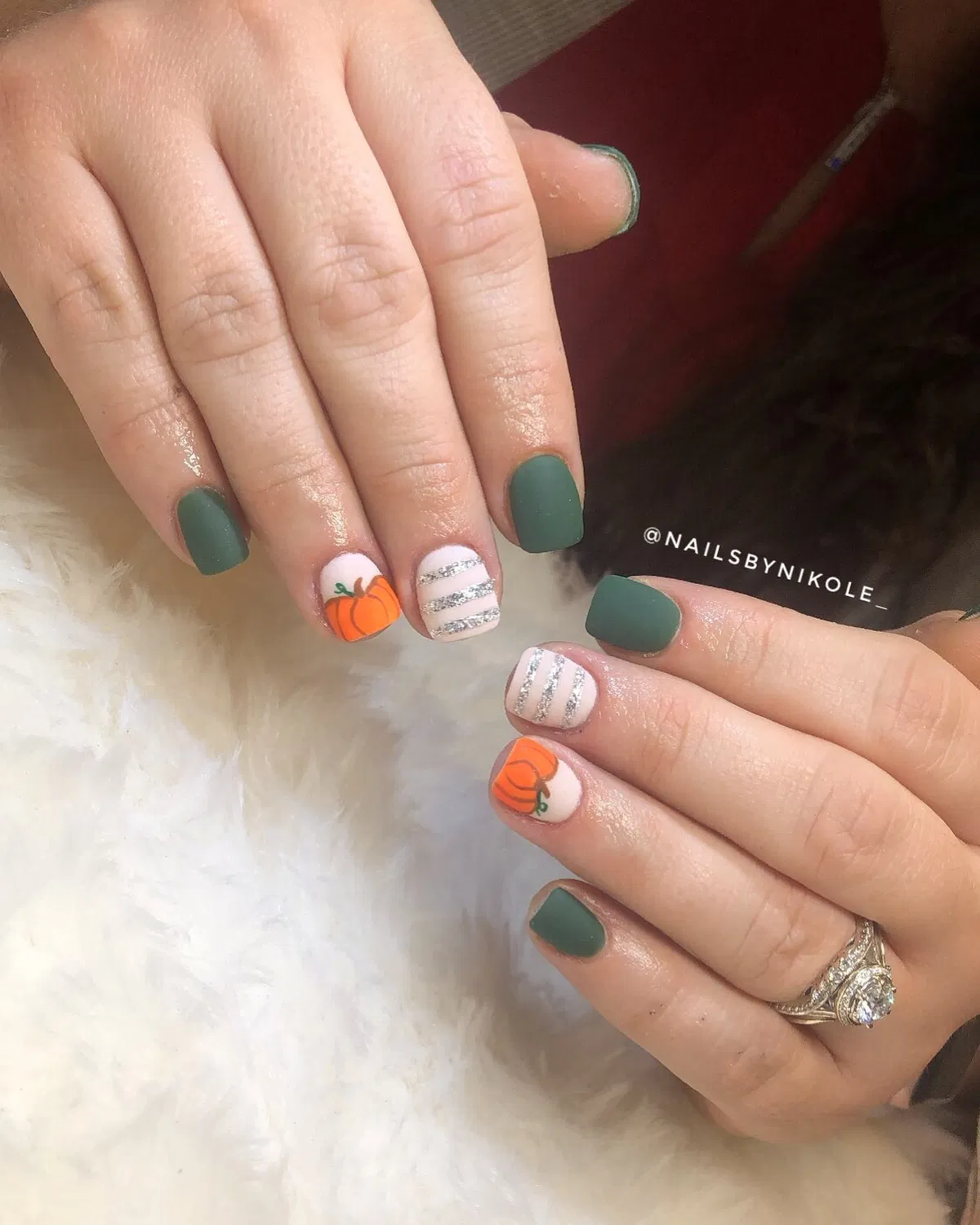 Matte Green with Silver Stripes and Pumpkin Accents