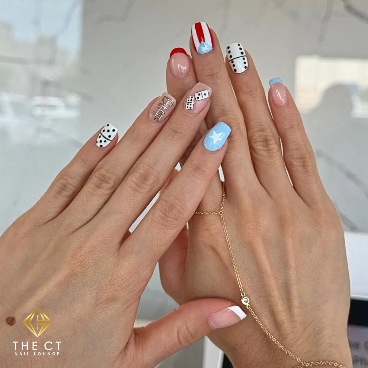 Blue Tips, Stars, Stripes, and Domino Dot Nails