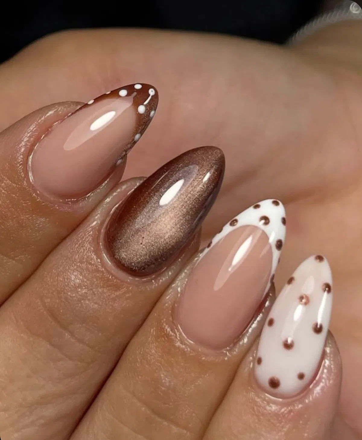 Nude and brown tips with dotted accents